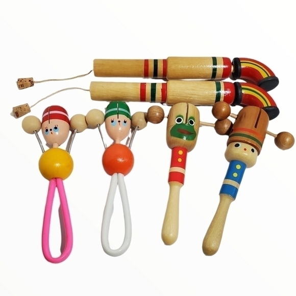 6 wooden toys noise maker clacker cork pop gun soldier boy girl - Picture 1 of 5